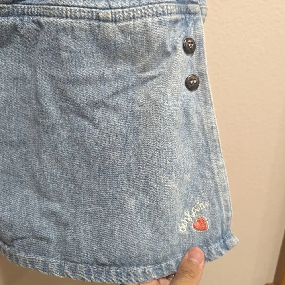 Vtg Oshkosh Bgosh Skirtall Girls Sz 2T Denim Light Wash Pink Patch